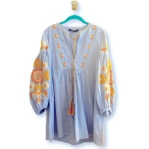 Embroidered Floral Gingham Mini Dress